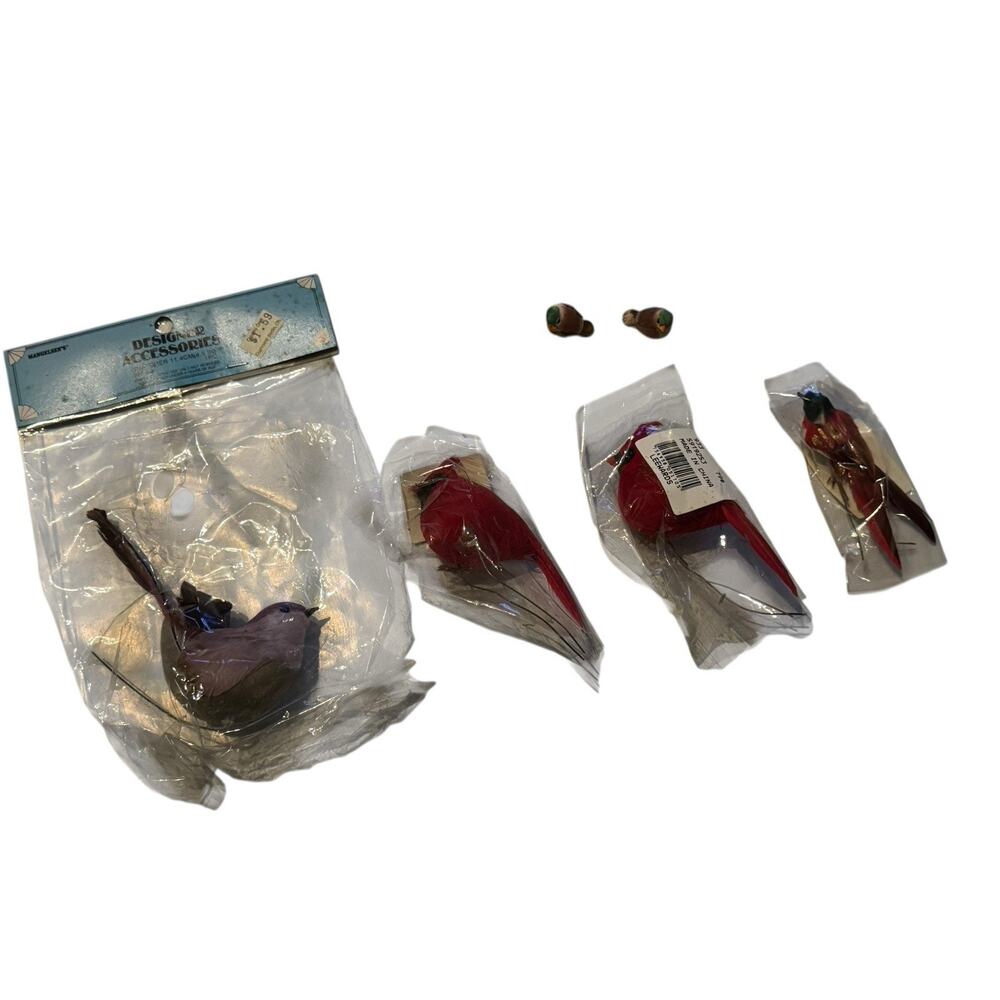 Vintage Artificial Birds Lot Feather Cardinals Mini Birds Millinery Decor Crafts